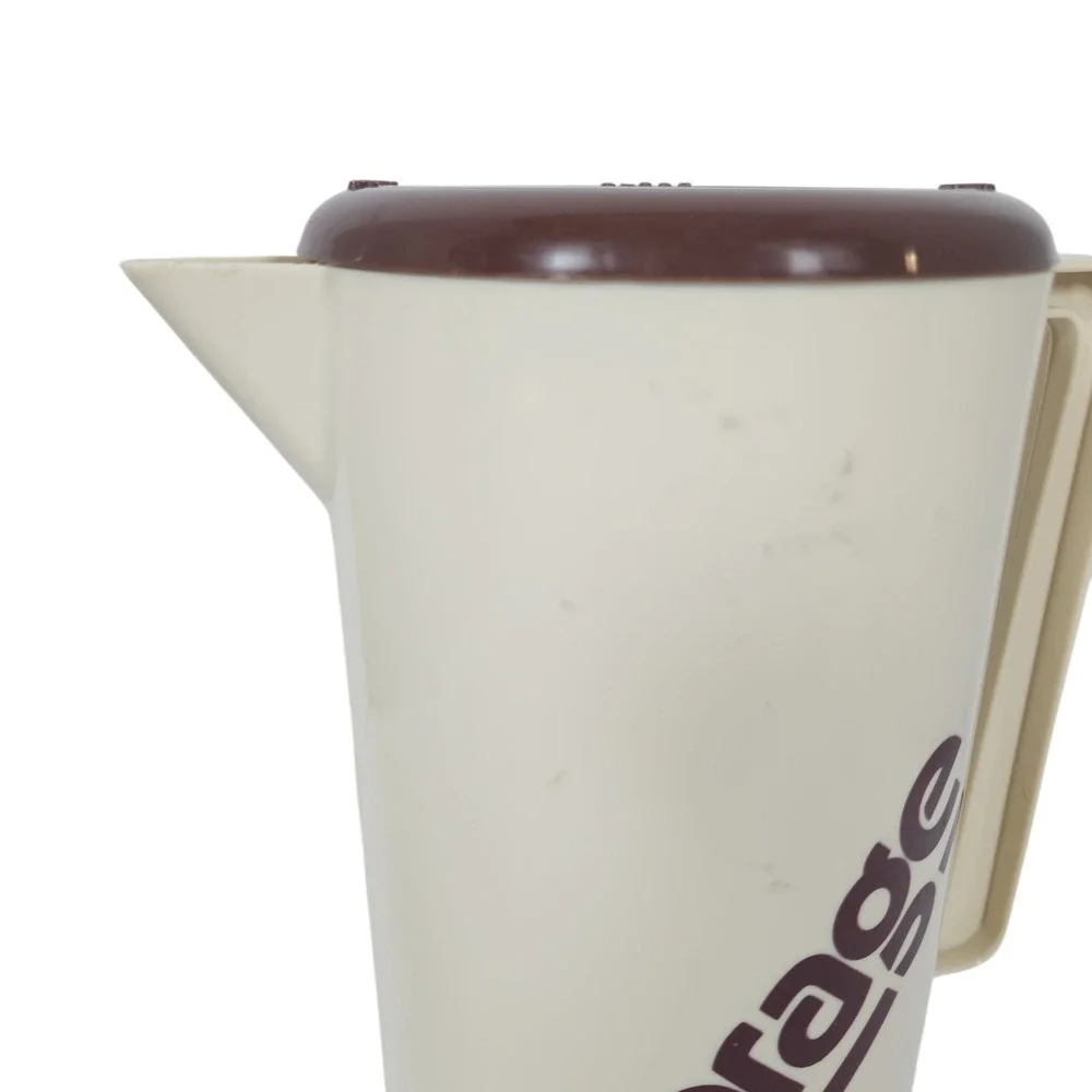 Vintage Beige Beverage Pitcher‎ with Brown Lid and Script Accent